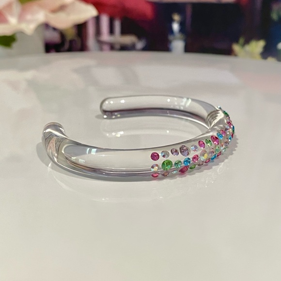 Transparent acrylic cuff bracelet with mixed Swarovski crystals rhinestones - Picture 10 of 11